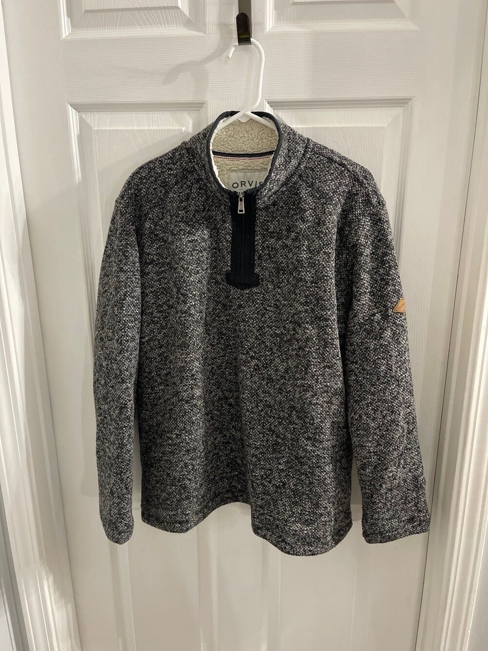 Orvis Men's Sherpa Fleece Lined 1/4 Zip Pullover Sweater Size L Black/Gray